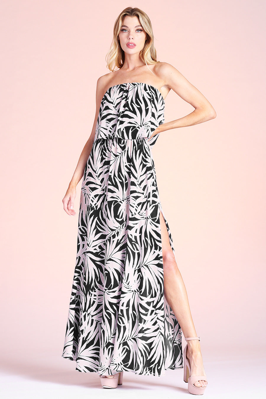 Bora Bora Palm Strapless Maxi Dress Black / Small
