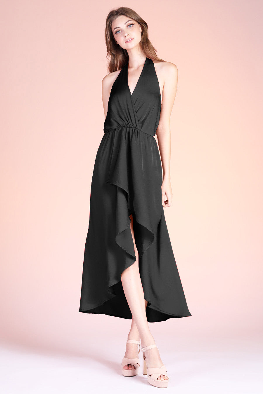 Draped Halter Sarong Midi Dress Black / Large Draped Halter Sarong Midi Dress Black / Large
