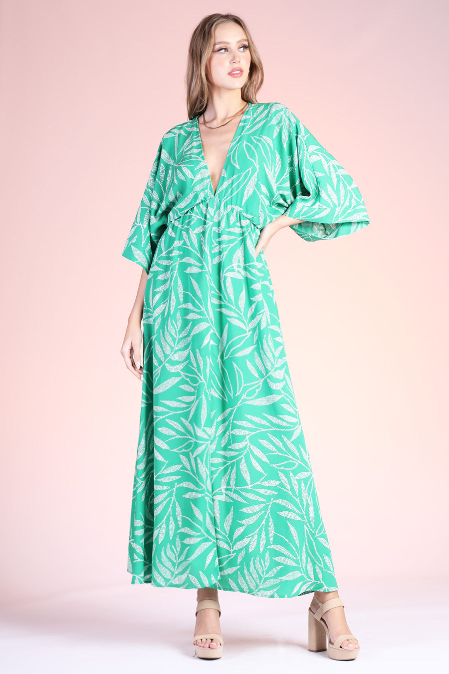 Lanai Leaf Kimono Maxi Green / Medium