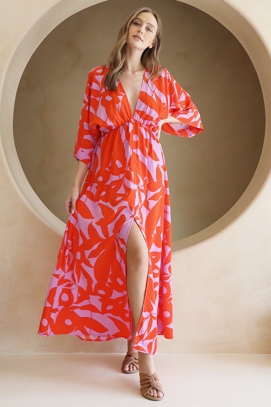 Bold Tropics Kimono Maxi Dress Red / Medium