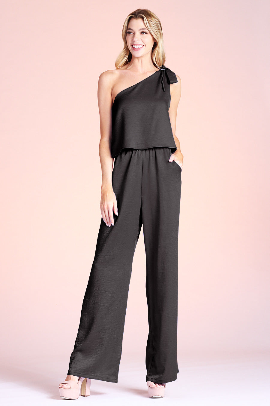 Sweet One Shoulder Tie Jumpsuit