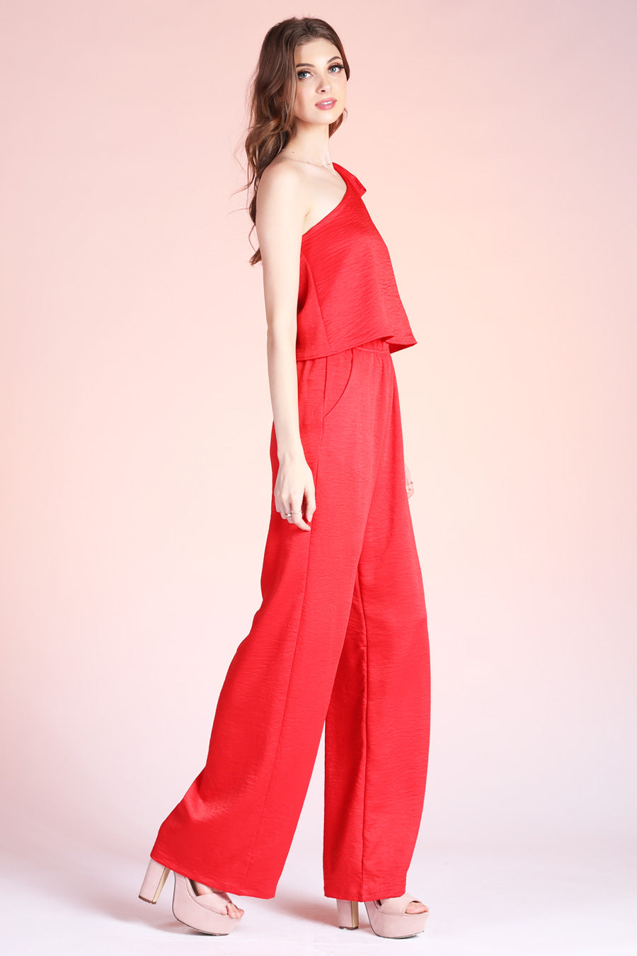 Sweet One Shoulder Tie Jumpsuit