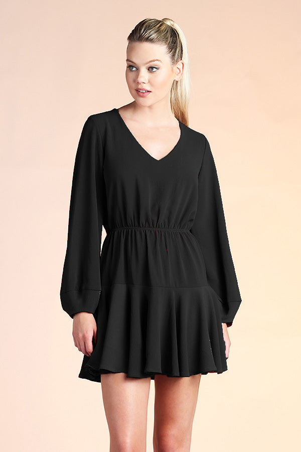 Black Textured Extreme Bell Cuff Shirt Dress