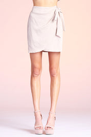 Washed Satin Crepe Wrap Mini Skirt - Oatmeal