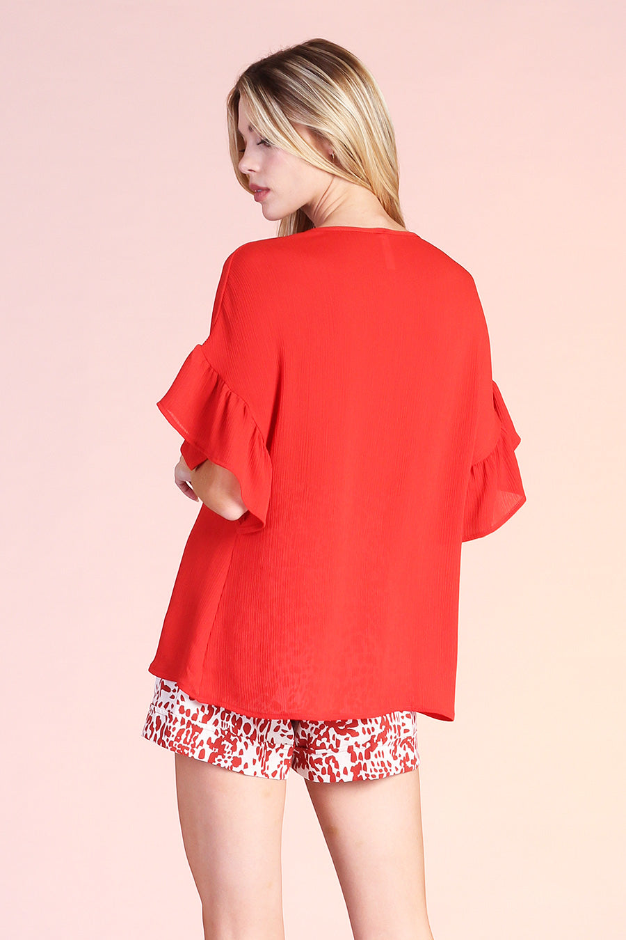 Ruffle Sleeve Crinkle Top