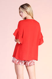 Ruffle Sleeve Crinkle Top