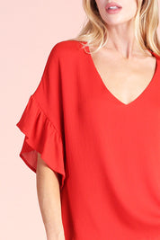 Ruffle Sleeve Crinkle Top