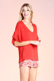 Ruffle Sleeve Crinkle Top