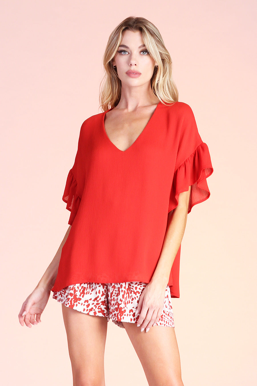 Ruffle Sleeve Crinkle Top