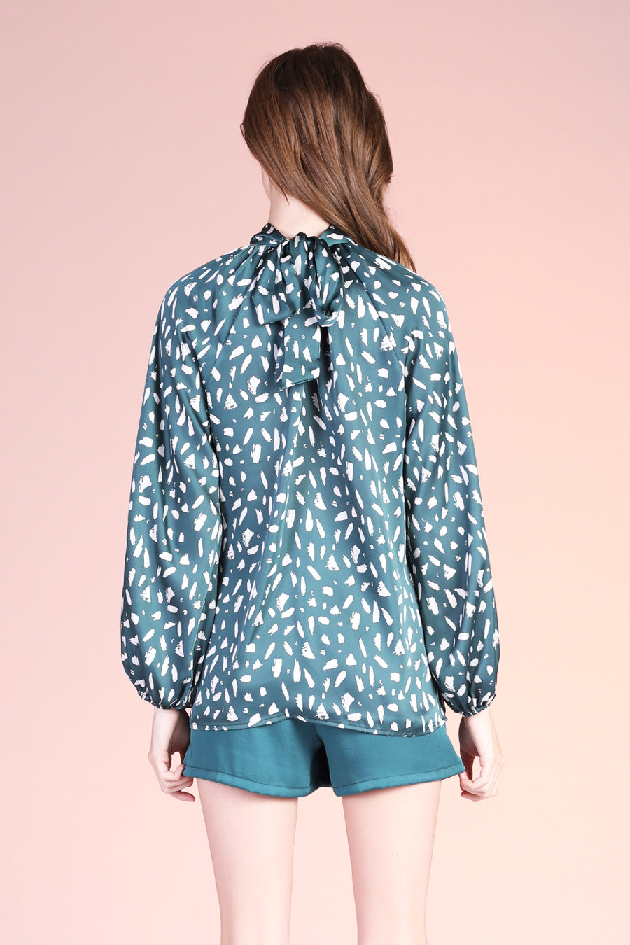 Aspen Satin Twisted Neck Long Sleeve Top