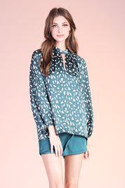 Aspen Satin Twisted Neck Long Sleeve Top