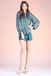 Aspen Satin Twisted Neck Long Sleeve Top