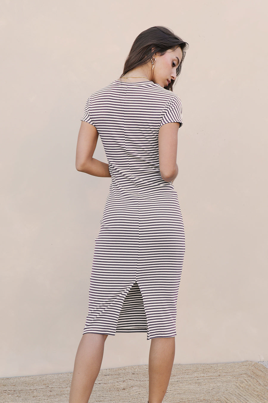 Elegantly Twisted Striped T-Shirt Dress
