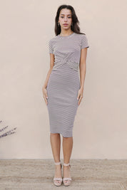 Elegantly Twisted Striped T-Shirt Dress