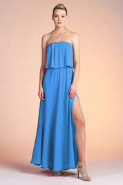 Side Slit Strapless Maxi Dress