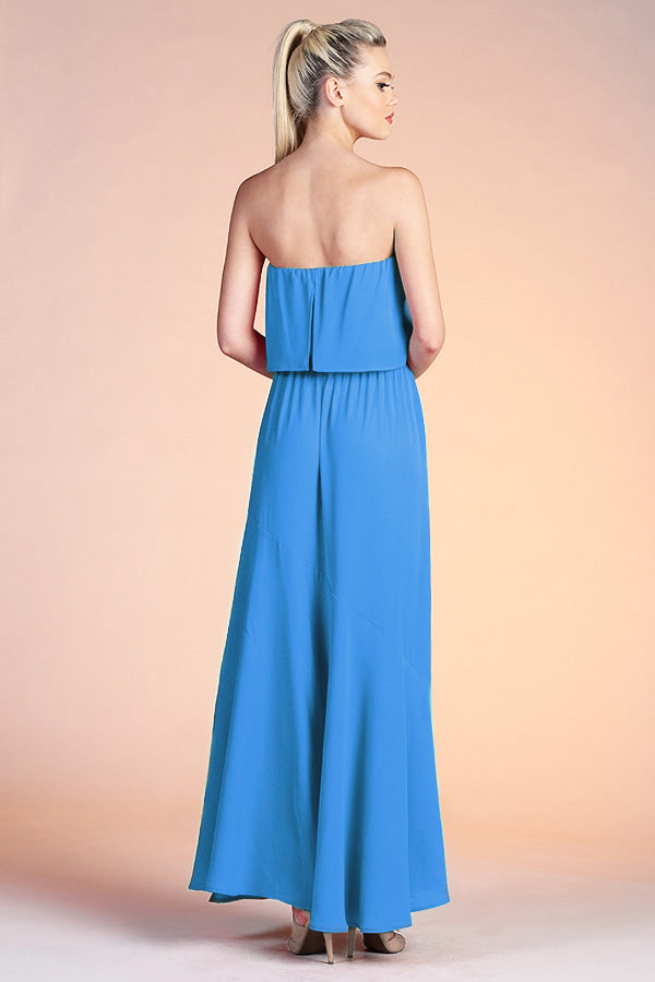 Side Slit Strapless Maxi Dress