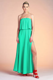 Side Slit Strapless Maxi Dress