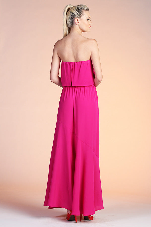 Side Slit Strapless Maxi Dress