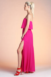 Side Slit Strapless Maxi Dress