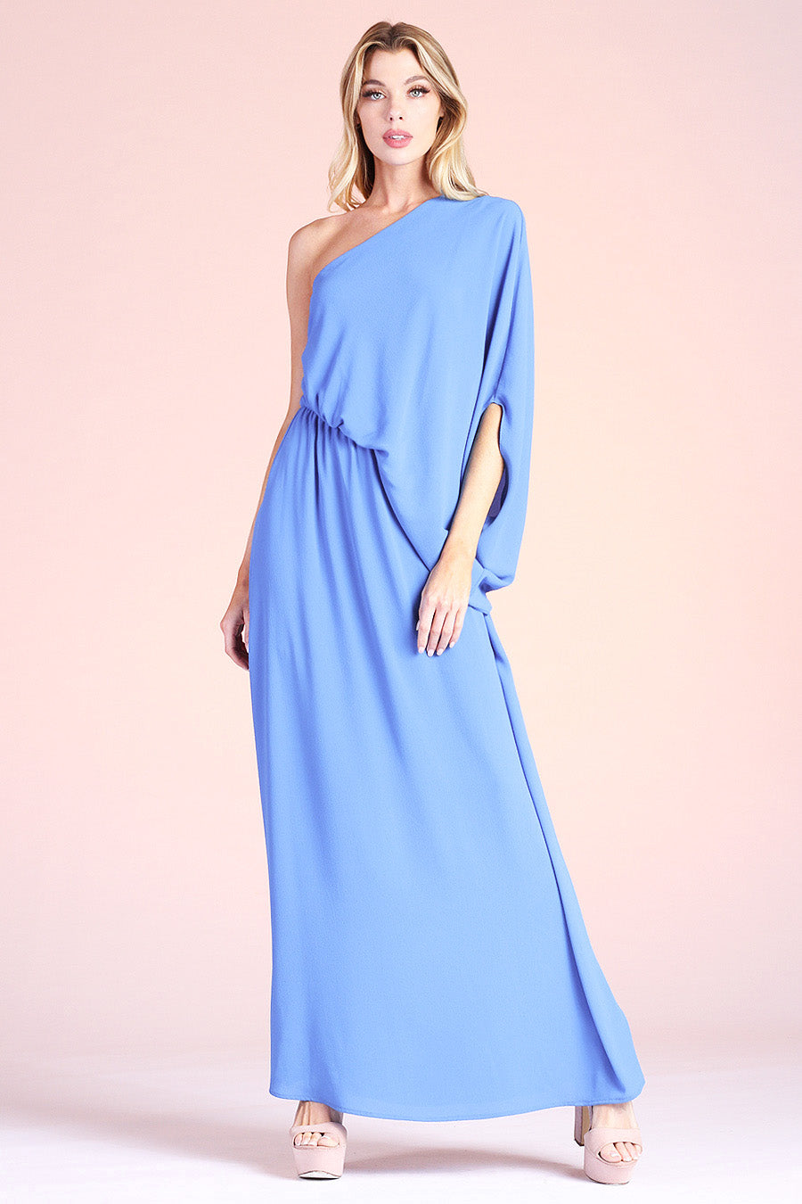 Slouchy One Shoulder Maxi Dress Clean Blue / Small