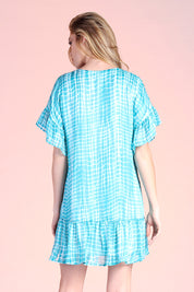 Tie Dye Grid Satin Tunic Dress