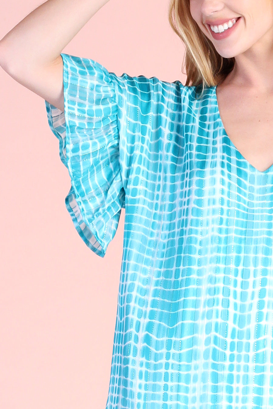 Tie Dye Grid Satin Tunic Dress