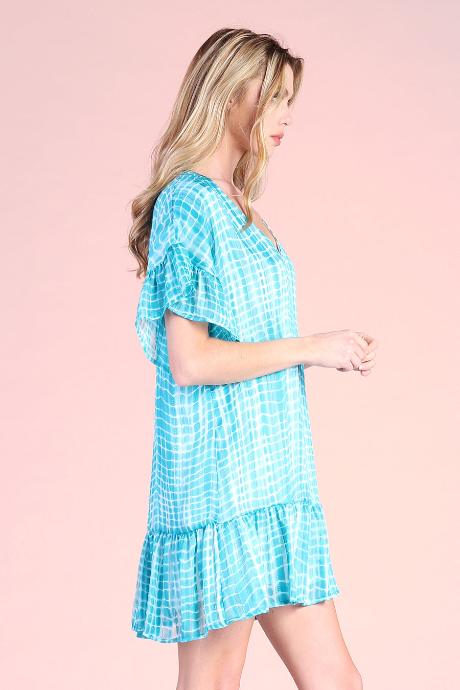 Tie Dye Grid Satin Tunic Dress