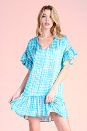 Tie Dye Grid Satin Tunic Dress