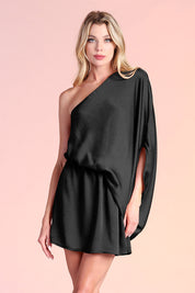 Hammered Satin Slouchy One Shoulder Dress