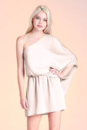 Hammered Satin Slouchy One Shoulder Dress