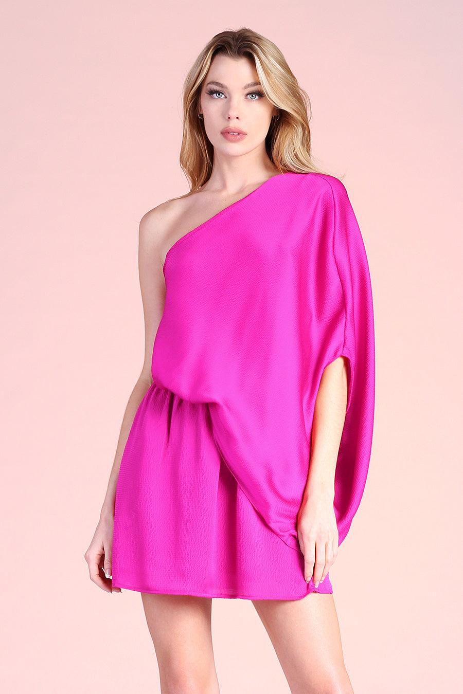 Hammered Satin Slouchy One Shoulder Dress