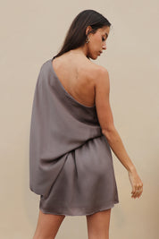 Hammered Satin Slouchy One Shoulder Dress