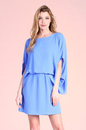 Textured Solid Boat Neck Overlay Dress