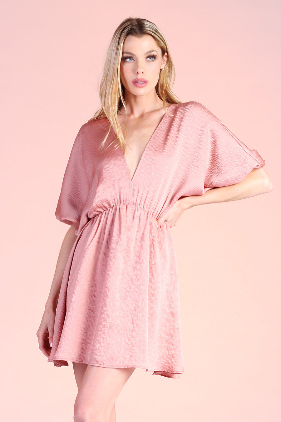 Hammered Satin Kimono Sleeve Dress