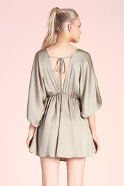 Hammered Satin Kimono Sleeve Dress