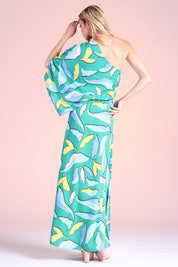 Lovely Leafy One Shoulder Maxi Dress