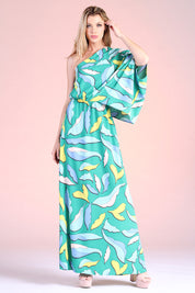 Lovely Leafy One Shoulder Maxi Dress