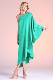 Washed Satin Crepe Asymmetrical One Sleeve Dress