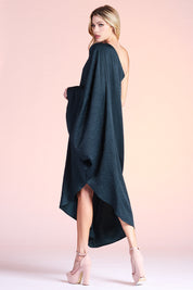 Washed Satin Crepe Asymmetrical One Sleeve Dress