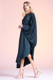 Washed Satin Crepe Asymmetrical One Sleeve Dress