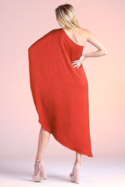 Washed Satin Crepe Asymmetrical One Sleeve Dress