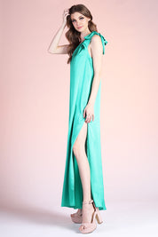 Shiny Hammered Satin One Shoulder Maxi Dress