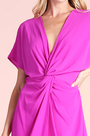 Textured Solid Twist Detail Dress