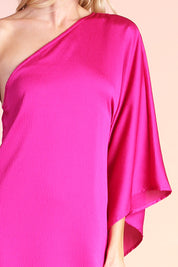 Hammered Satin One Shoulder Mini Dress