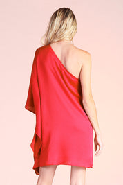 Hammered Satin One Shoulder Mini Dress