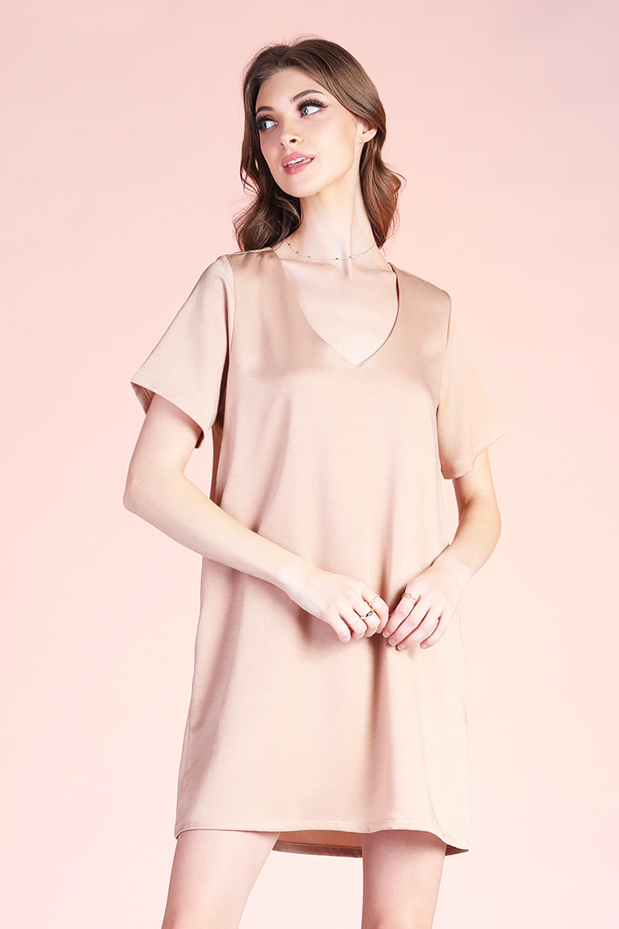 Washed Satin Crepe T-Shirt Dress