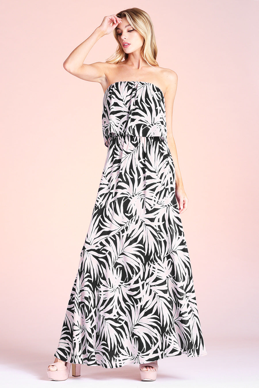 Bora Bora Palm Strapless Maxi Dress