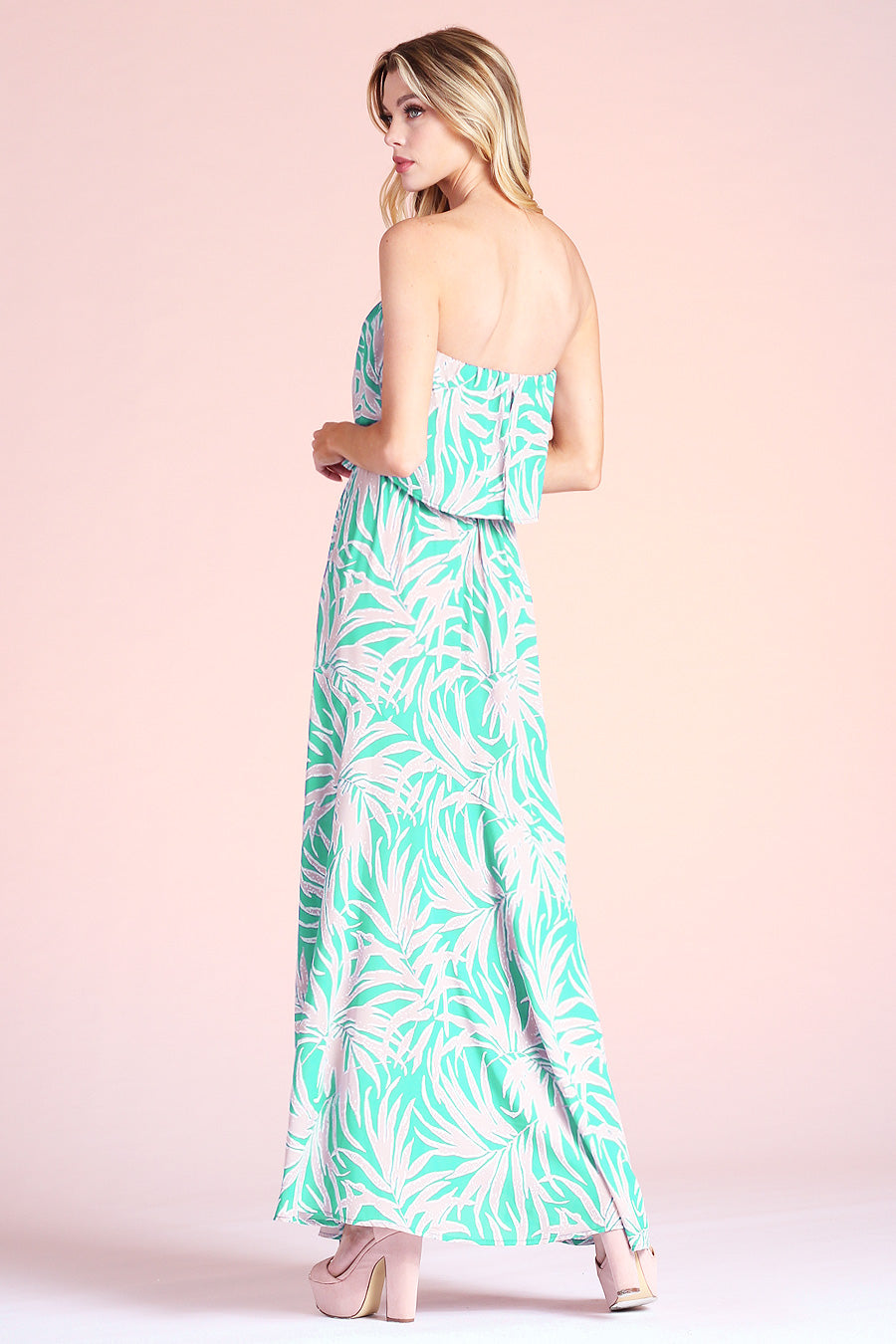 Bora Bora Palm Strapless Maxi Dress