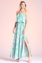 Bora Bora Palm Strapless Maxi Dress