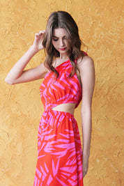 Edgy Leaf One Shoulder Midi Dress